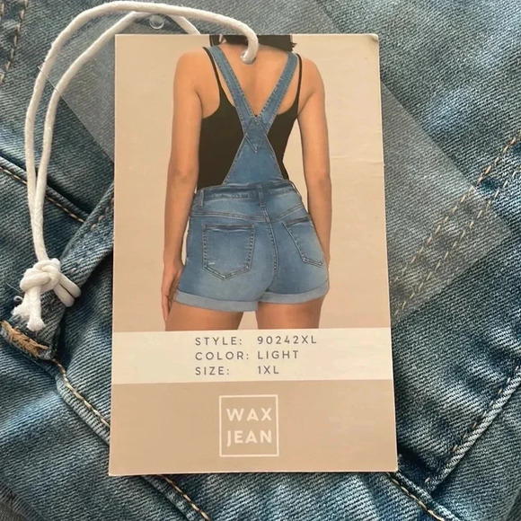 Wax Jeans Shortall Junior size 1XL Overalls Shorts Distressed Y2K - Picture 8 of 8